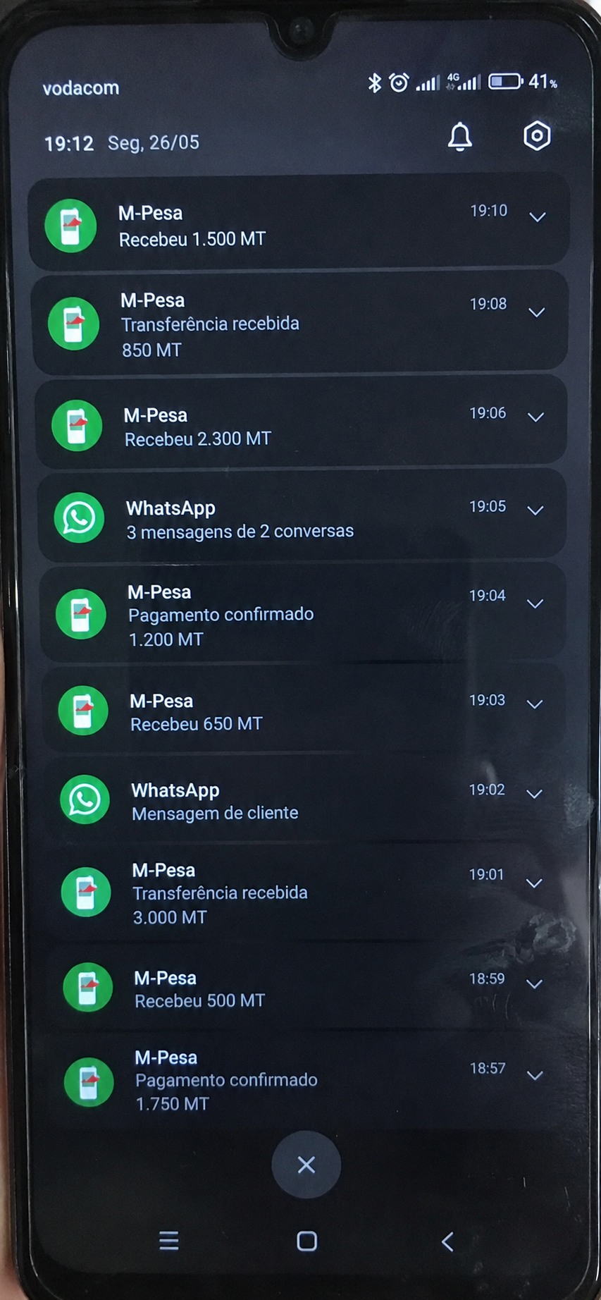 Comprovativo de pagamento M-Pesa